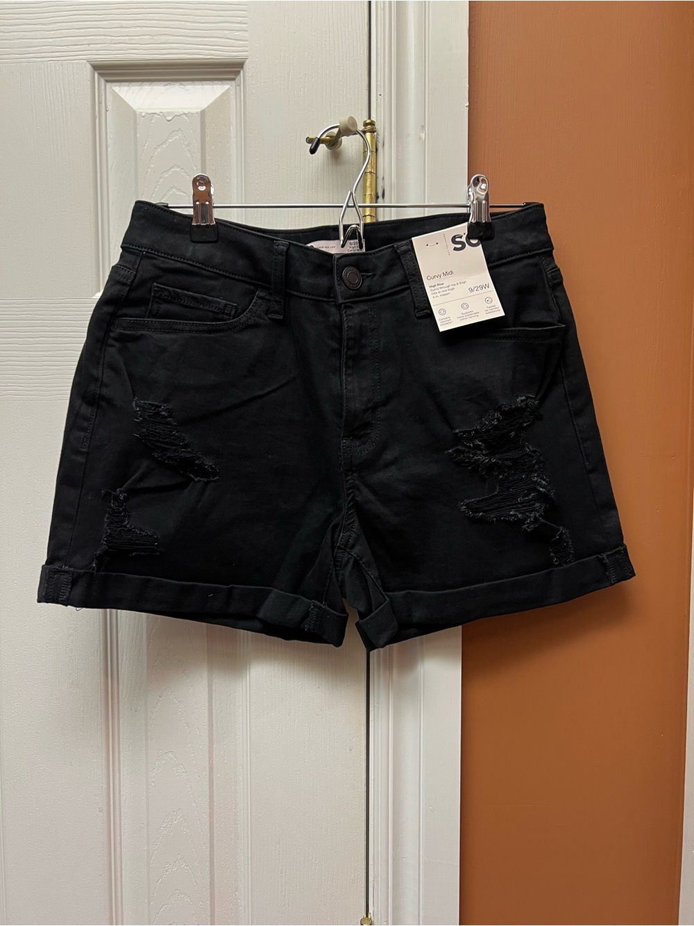 SO Black Ripped Denim Mid-Rise Women's Shorts
